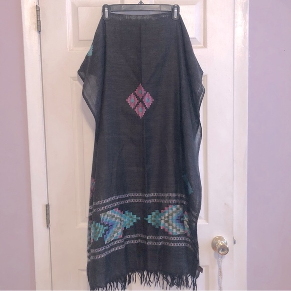 Pure Wool Shaw wrap SHINGORA scarf light opera stole ethnic black geometric - Picture 3 of 5